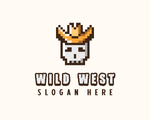 Pixelated Cowboy Skull logo design