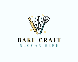 Baker Rolling Pin Whisk logo design