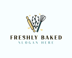 Baker Rolling Pin Whisk logo design