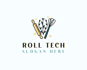 Baker Rolling Pin Whisk logo design