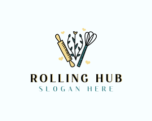 Baker Rolling Pin Whisk logo design