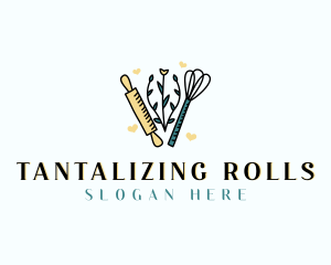 Baker Rolling Pin Whisk logo design