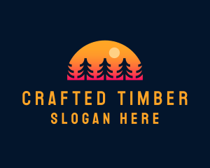 Sunset Pine Tree Forest logo design