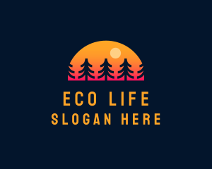 Sunset Pine Tree Forest logo design