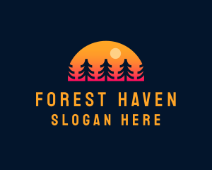 Sunset Pine Tree Forest logo design