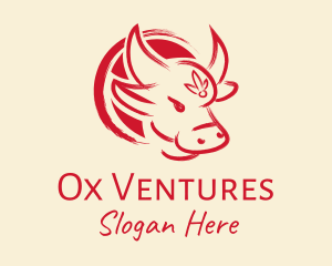 Asian Red Paint Ox logo design