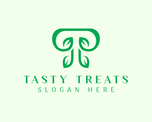 Green Leaf Letter T logo design