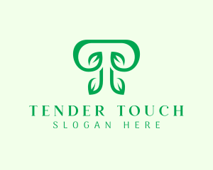 Green Leaf Letter T logo design