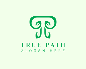 Green Leaf Letter T logo design