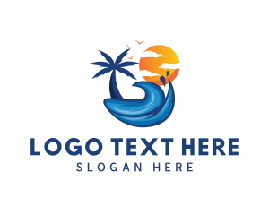 Beach Wave Palm Tree logo