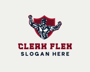 Muscle Man Shield logo design