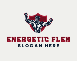 Muscle Man Shield logo design