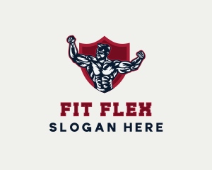 Muscle Man Shield logo design