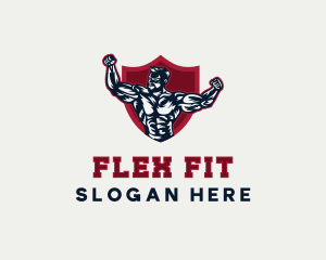 Muscle Man Shield logo design