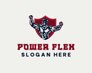 Muscle Man Shield logo design