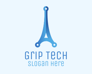 Blue Gradient Eiffel Tower Tech logo design