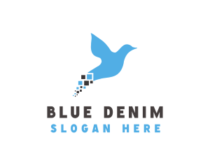 Blue Pixel Bird logo design