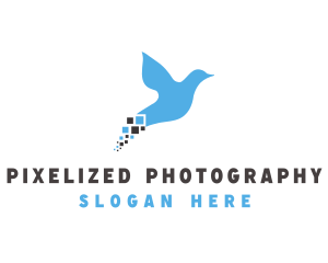 Blue Pixel Bird logo design