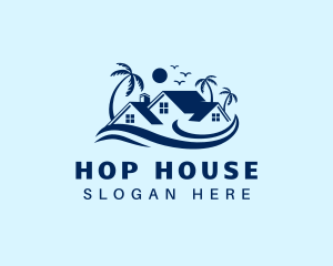 Blue House Palm Tree logo design