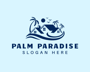 Blue House Palm Tree logo design