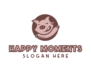 Happy Pig Animal logo design