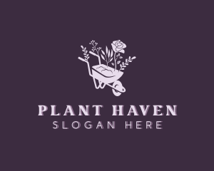 Flower Plant Wheelbarrow logo design