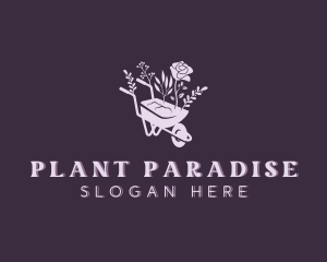 Flower Plant Wheelbarrow logo design