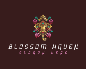 Decorative Floral Elephant logo design