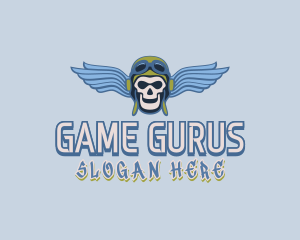 Blue Pilot Skull Gaming Aviator Logo