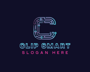 Digital Circuit Letter C logo design