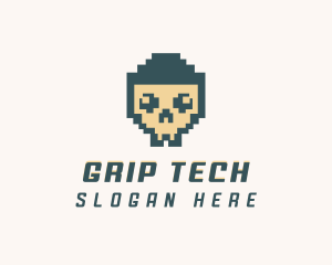 Skull Pixel Tech logo design