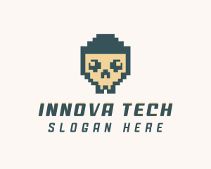 Skull Pixel Tech logo design