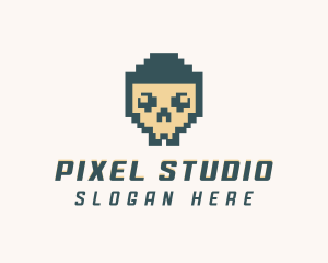 Skull Pixel Tech logo design