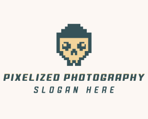 Skull Pixel Tech logo design