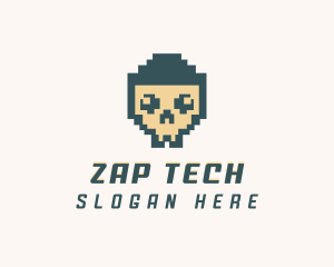 Skull Pixel Tech logo design