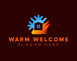 House Flame Snowflake HVAC logo design