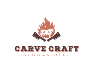 BBQ Flame Bull Cleaver logo design