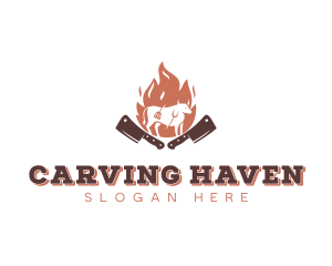 BBQ Flame Bull Cleaver logo design