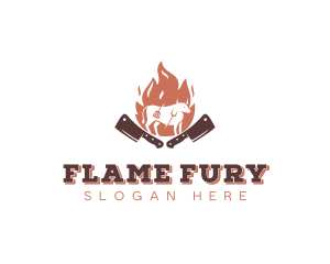 BBQ Flame Bull Cleaver logo design