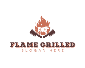 BBQ Flame Bull Cleaver logo design