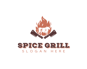 BBQ Flame Bull Cleaver logo design