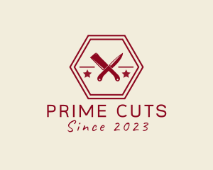 Butcher Knife Hexagon logo design