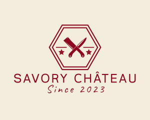 Butcher Knife Hexagon logo design