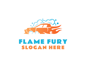 Flaming Car Wash Bubbles logo design