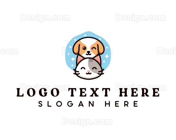 Cute Puppy Kitty Grooming Logo