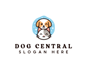 Cute Puppy Kitty Grooming logo design