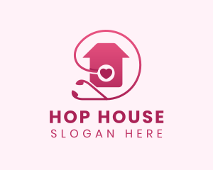 Pink Heart Stethoscope House  logo design