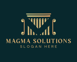 Golden Legal Pillar Letter M logo design