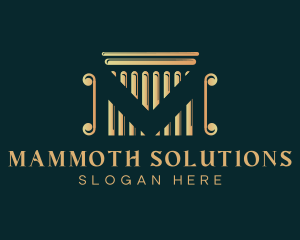 Golden Legal Pillar Letter M logo design