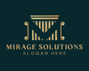 Golden Legal Pillar Letter M logo design